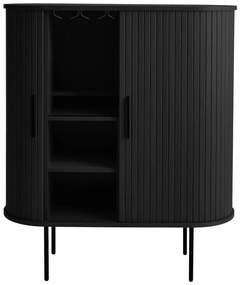 Dulap vinotecă negru cu aspect de lemn de stejar cu ușă glisantă 100x118x40 cm Nola – Unique Furniture