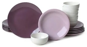 Set de veselă din ceramică, 18 piese, violet/alb