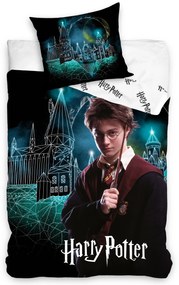 Lenjerie de pat pentru copii Culoare Alb-Negru, HARRY POTTER Bagheta neagra