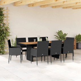3213511 vidaXL Set mobilier de grădină cu perne, 9 piese, negru, poliratan