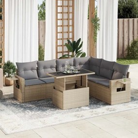 vidaXL Set canapele de grădină, 7 piese, cu perne, bej, poliratan