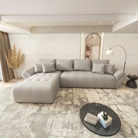 Colțar extensibil dumonde cu ladă de depozitare si sezut confortabil din spuma high-density, Berlin XL Enjoy Grey 350x185 cm