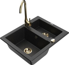 Mexen Carlos chiuvetă de granit 1,5 compartimente cu baterie de bucătărie Telma, negru/argintiu metalic - 6518-73-670200-50