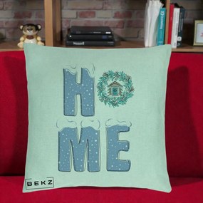Perna Decorativa HOME Iarna cu Coroana, 40x40 cm, Verde Menta, Husa Detasabila, Perna Inclusa, BEKZ®