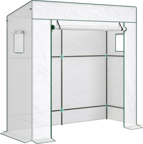 Outsunny Seră de Grădină cu Acoperiș Înclinat, 2 Ferestre și Ușă Rulabilă, Seră pentru Cultivare cu Structură din Oțel, Acoperire Anti-UV din PE, pentru Grădină, Legume, Flori, 196x77x197 cm, Alb | Aosom Romania