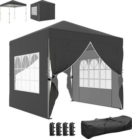 Outsunny Tonelă de grădină 2,5 x 2,5 m pop up tonelă pliabilă reglabilă pe înălțime protecție UV50+ montare ușoară gri închis | Aosom Romania