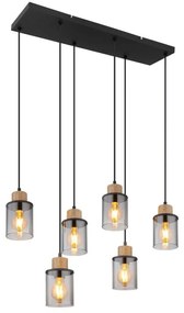 Lustra suspendata 6L design modern REID negru, fumuriu, maro inchis