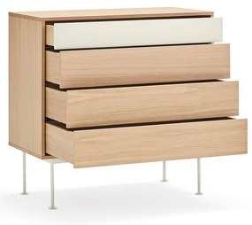 Comodă cu aspect de lemn de stejar Teulat Yoko, alb-crem