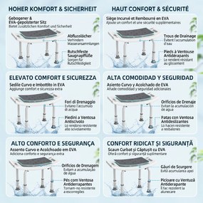 HOMCOM Scaun de Duș din Aluminiu și Plastic Antialunecare, Înălțime Reglabilă 6 Niveluri 39-52cm, Gri | Aosom Romania