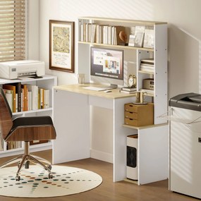 HOMCOM Birou pentru Computer cu Etajeră și Rafturi Deschise, 113x45x138,5 cm, Alb | Aosom Romania