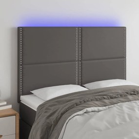 3122378 vidaXL Tăblie de pat cu LED, gri, 144x5x118/128 cm, textil