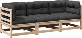 vidaXL Set canapele de grădină cu perne, 3 piese, lemn masiv de pin