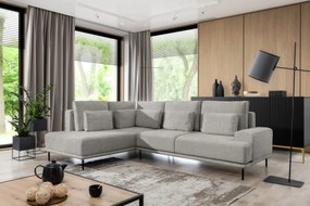 Colțar extensibil stânga Nicole L - Material textil gri Hevia 207.17, picioare negre