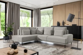 Colțar extensibil stânga Nicole L - Material textil gri Hevia 207.17, picioare negre