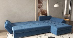 Colțar extensibil dumonde cu ladă de depozitare si sezut confortabil din spuma high-density, Loana XL Zoom Albastru 335x185 cm