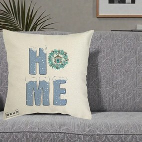 Perna Decorativa HOME Iarna cu Coroana, 40x40 cm, Ecru, Husa Detasabila, Perna Inclusa, BEKZ®