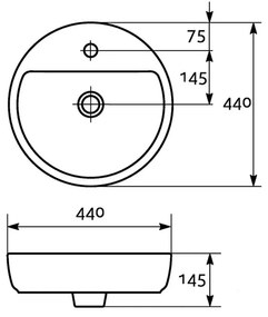 Lavoar pe blat alb lucios 44 cm, rotund, Cersanit Caspia Alb