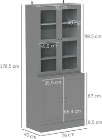 HOMCOM Bibliotecă vitrină, corp de depozitare cu 6 niveluri cu 4 uși dintre care 2 din sticlă securizată, rafturi reglabile, alb | Aosom Romania