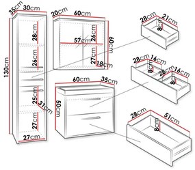 Mobilier baie Tameko I (Negru grafit + Negru) (cu iluminat LED albastru). 1104046