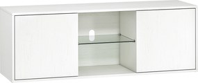 HOMCOM Mobilier Porta TV până la 55", Mobilier TV Suspendat sau pe Podea de 120 cm cu Uși Soft Close, Orificiu pentru Cabluri și Raft din Sticlă, pentru Sufragerie și Salon, Alb Efect Lemn | Aosom Romania