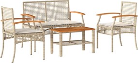vidaXL Set mobilier de grădină cu perne, 4 piese, bej, poliratan