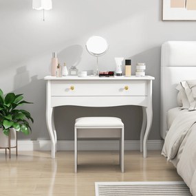 HOMCOM Masă de Toaletă Elegantă cu Sertar Spațios din Lemn Alb 100x40x74 cm | Aosom Romania