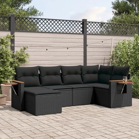 3259416 vidaXL Set mobilier de grădină cu perne, 6 piese, negru, poliratan