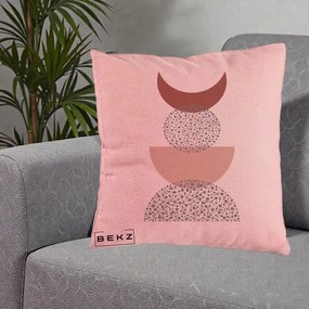 Perna Decorativa Boho Luna Plina si Forme Punctate, 40x40 cm, Roz, Husa Detasabila, Perna Inclusa, BEKZ®