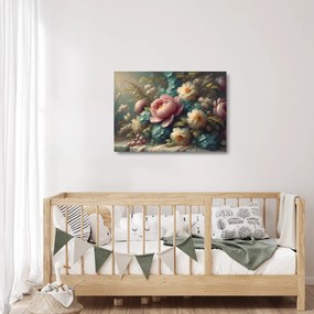 Tablou pe sticlă - Natură moartă cu flori - pictură (70x50 cm)