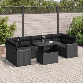 vidaXL Set mobilier de grădină cu perne, 8 piese, negru, poliratan
