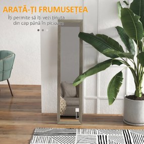 HOMCOM Oglindă Autoportantă Modernă, 37x157 cm, Oglindă de Perete și de Podea în Mărime Naturală cu Ramă din Lemn și Suport, pentru Dormitor, Living și Hol, Gri | Aosom Romania
