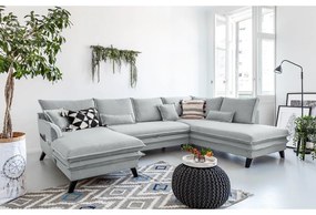 Canapea extensibilă în formă de „U” cu șezlong pe partea dreaptă Miuform Charming Charlie, gri deschis