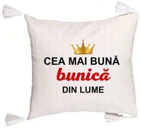 Perna Decorativa cu Franjuri pentru Bunica 10, 45x45 cm, Cu fermoar