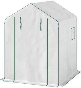 Outsunny Seră de grădină cu 1 ușă 2 ferestre rafturi 3 nivele pentru Legume Plante Flori Pânză PE 140 x 143 x 190 cm alb | Aosom Romania