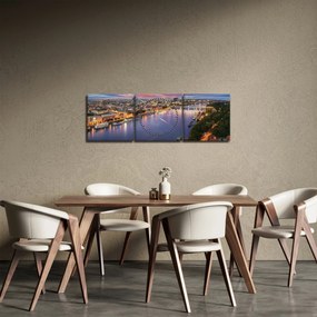 Tablou cu orașul Bratislava cu râu (cu ceas) (90x30 cm)