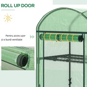 Outsunny Mini Seră de Grădină cu 2 Rafturi Metalice și Acoperiș PE, Seră Compactă pentru Balcon și Terasă, 69x49x91 cm, Verde | Aosom Romania