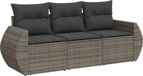 vidaXL Set canapea de grădină cu perne, 3 piese, gri, poliratan