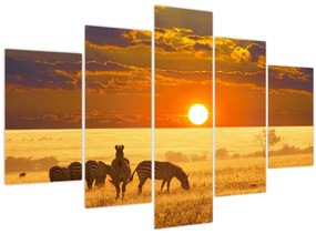 Tablou - Zebre cu apus de soare (150x105 cm)