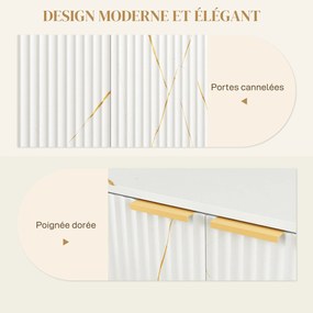 HOMCOM Bufet pentru living, mobilier de depozitare stil modern cu dulap cu 2 uși canelate, poliță reglabilă, picioare din metal, alb | Aosom Romania