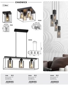Lustra suspendata design modern Chadwick negru, fumuriu