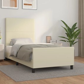 3125423 vidaXL Cadru de pat cu tăblie, crem, 90x190 cm, piele ecologică