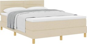 vidaXL Pat cu arcuri cu saltea cu headboard Crem 160 x 200 cm țesătură
