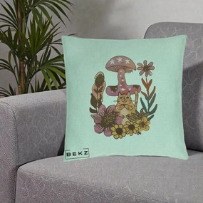 Perna Decorativa Ciuperca Pisica Boho, 40x40 cm, Verde Menta, Husa Detasabila, Perna Inclusa, BEKZ®
