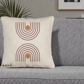 Perna Decorativa Geometric Boho Arc, 40x40 cm, Bej Canapea, Husa Detasabila, Perna Inclusa, BEKZ®