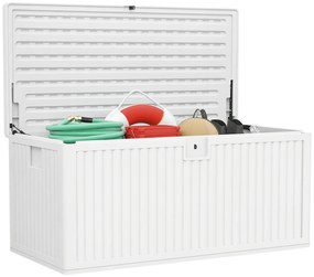 Outsunny Cufăr de Exterior de 140L Impermeabil cu Design Canelat și 2 Pistoane cu Gaz, 140x68x68 cm, Alb | Aosom Romania