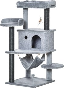 PawHut Arbore Răzuitoare pentru Pisici 48x48x107 cm Turn pentru Pisici cu Cavernă de Fetru Demontabilă Hamacă Paturi Platforme Gri | Aosom Romania