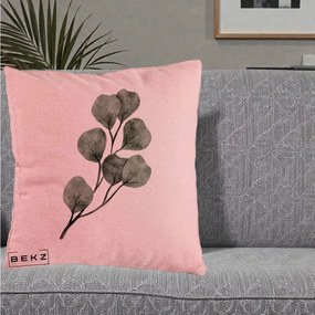 Perna Decorativa Ramura Eucalipt Acuarela, 40x40 cm, Roz, Husa Detasabila, Perna Inclusa, BEKZ®