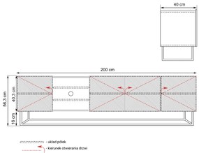 Comodă TV Asha 200 cm cu nișă pe bază de metal - artizanal / rivier stone mat