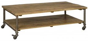 Masuta de cafea dreptunghiulara din lemn cu roti si spatiu de depozitare 125x70x40 cm maro