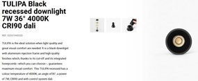 Spot LED incastrabil TULIPA Black recessed downlight 7W 36° 4000K CRI90 dali
